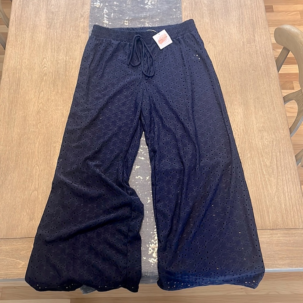 Navy blue eyelet beach pants